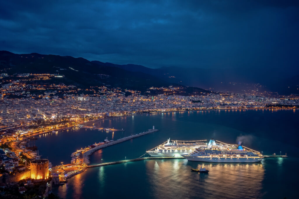 Resort city seashore night view